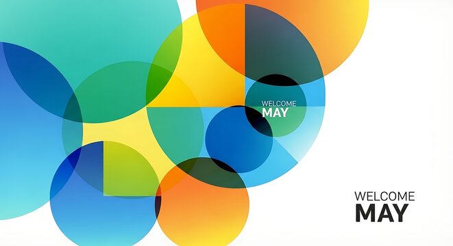 colorful overlapping circles welcome may spring celebration minimalist design