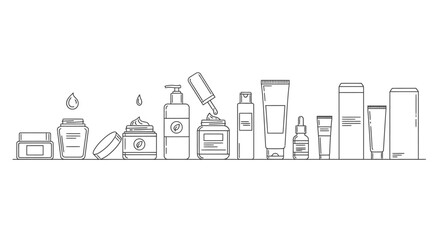 Naklejka premium Minimal line art of skincare and cosmetic product packaging