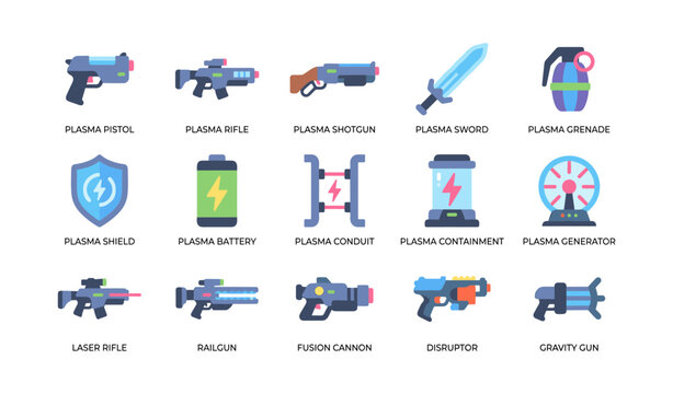 Plasma weapons and energy devices arranged in an icon grid