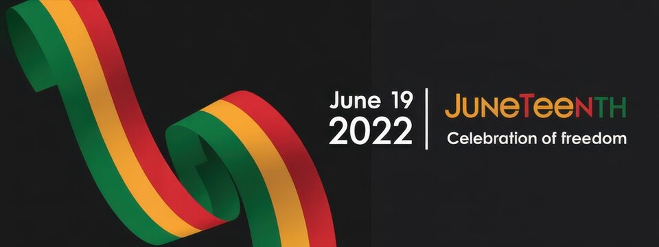 Juneteenth celebration of freedom with colorful ribbon on black background