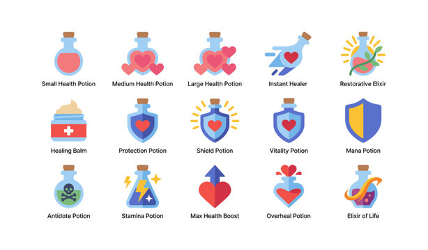 Potion icons representing health and mana on white background