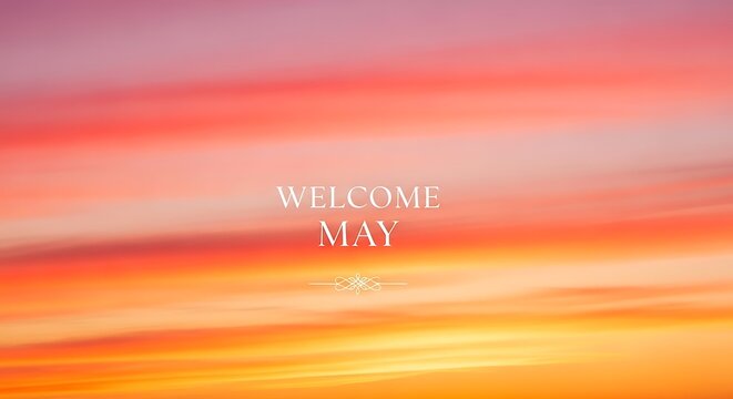 welcome may greeting card with soft pastel sunset gradient background