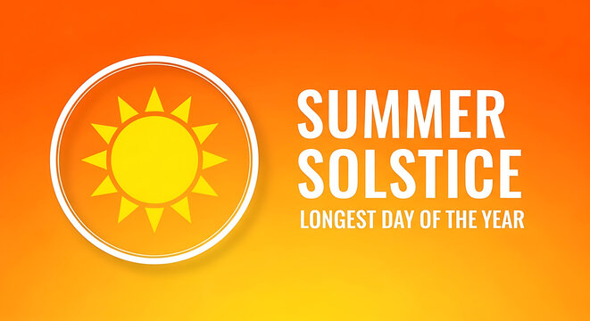 Yellow sun and text for summer solstice longest day