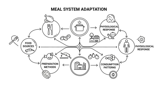 Meal System Adaptation Diagram with Food Sources and Physiological Response