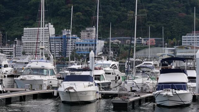 Ferry boats at Atami Marina, on Izu Peninsula in Shizuoka Prefecture, Japan