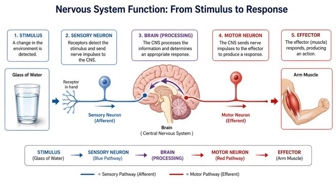 Diagrammatic Representation of Sensory Neurons, CNS Processing, and Motor Response