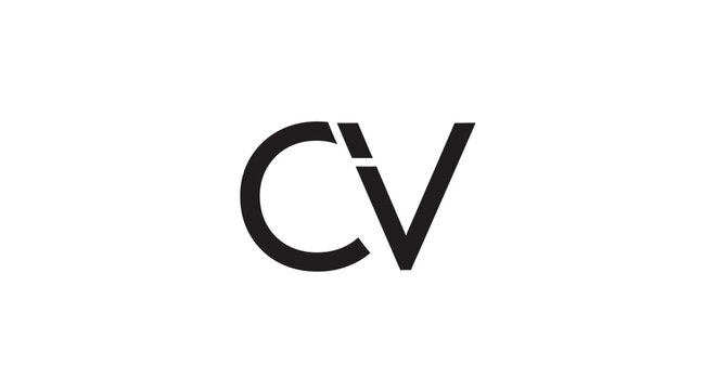 Minimalist black CV monogram logo design on white background