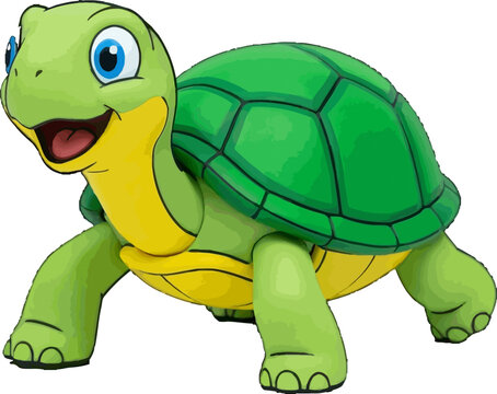 Happy Cartoon Turtle Illustration With Big Green Shell and Friendly Face