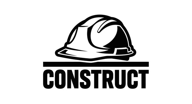 Minimalist construction hard hat logo with bold construct text