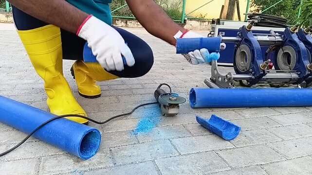 HDPE Welding Sequence: Bending Cut Section of Fusion Joint to Demonstrate Extreme Weld Strength