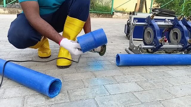HDPE Welding Sequence: Cutting Fused Joint with Angle Grinder for Internal Weld Inspection