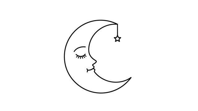 Crescent Moon Face with Star.
