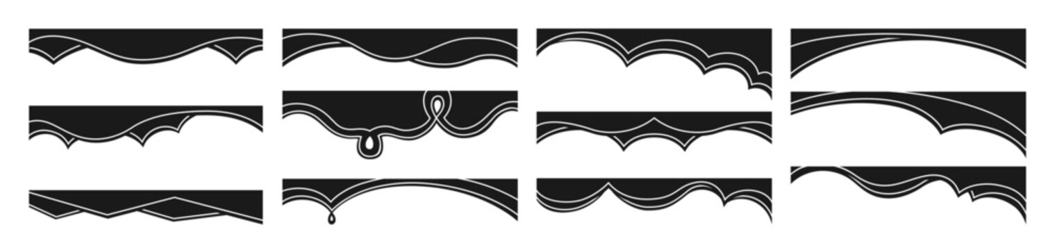 Modern divider and border shape silhouette set abstract wave and curve elements. Collection of header footer separators for top or bottom layouts, smooth flowing lines template contemporary design