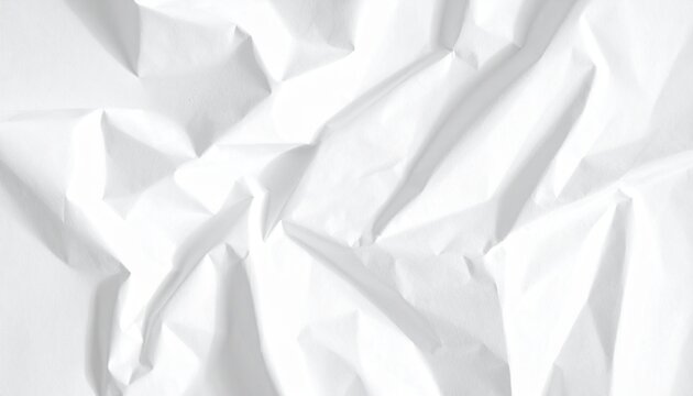 A crumpled white paper texture fills the frame with many folds and creases.
