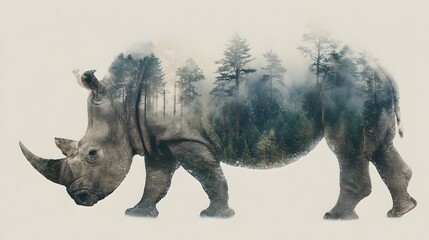 Fototapeta premium Rhinoceros , conservation , double exposure