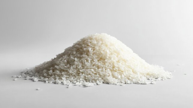 Pile of desiccated coconut on a plain background. Possible use food ingredient, recipe, nutritional value