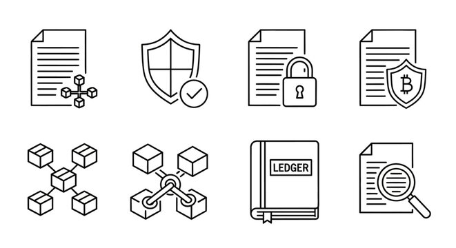 Business documents and security icons.