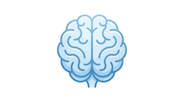 A stylized, light blue, simplified illustration of a human brain from a front view, depicted with smooth lines and minimal details on a white background, symbolizing intelligence and neurosc