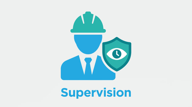 Vector graphic illustration of Supervision concept with worker and shield icon Vector