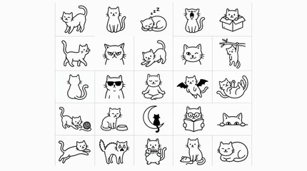 Obraz premium Set of cute doodle cat characters in various poses and moods.
