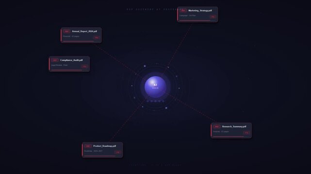 Artificial intelligence brain processing multiple pdf document file concept