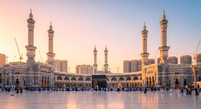 The majestic masjid al haram in mecca saudi arabia at sunset