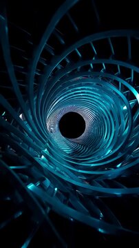 A Captivating Journey Through an Ethereal Spiral of Metallic Shapes and Vibrant Colors, Capturing the Depths of Mystery and Motion in a Seamless Visual Flow