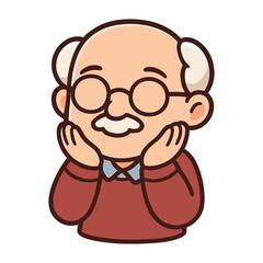Fototapeta premium Smiling elderly man with glasses thinking flat vector illustration