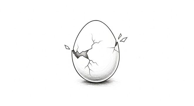 Cracked Egg Illustration - Symbolizing New Beginnings and Potential.