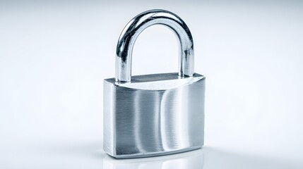 Fototapeta premium Shiny Silver Padlock - A Symbol of Security and Protection on White Background.