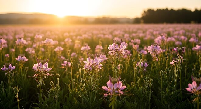 Flower Field at Sunset.