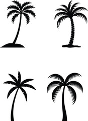 Fototapeta premium Palm tree silhouettes collection with tropical beach trees isolated on white background for summer travel and design projects