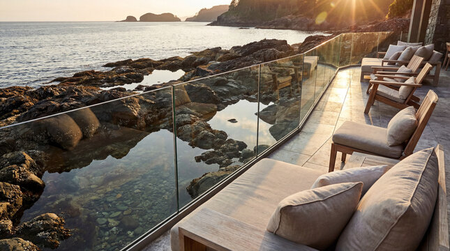 Light touching rocky shoreline tide pools crystal reflections marine textures translucent coastal serene beauty nature