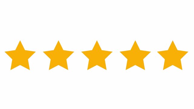 Isolated Gold Rating Stars on White Background - Five Golden Stars Numbered 1 to 5 for Product Ratings and Reviews - Video Animation
