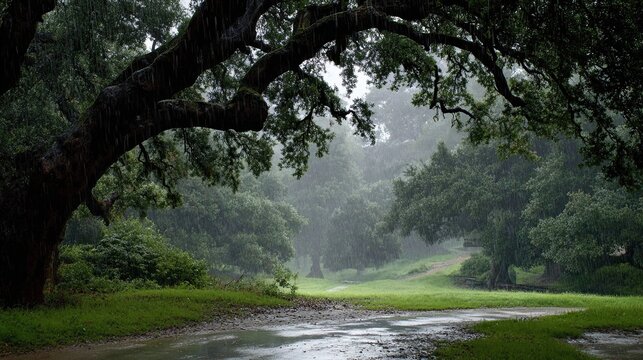 California Live Oak - Heavy Rain Landscape Nature