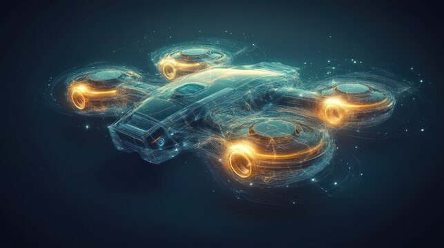 Futuristic digital illustration of a drone emitting an energy field