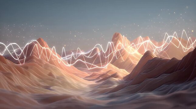 Low-Poly Mountain Landscape with Glowing Audio Lines