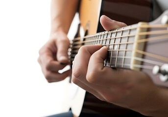 Fototapeta premium Close-up of a musician's hands playing an acoustic guitar