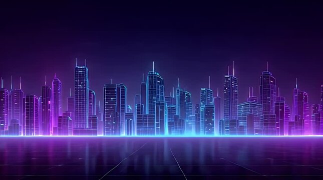Abstract Futuristic Skyline with Purple and Cyan Glow