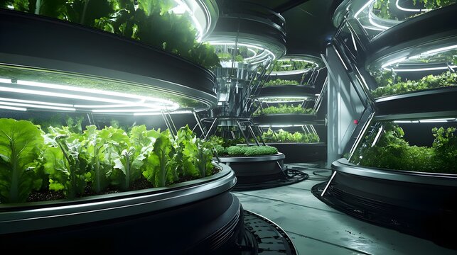 Hydroponic Vertical Farm, Futuristic Agriculture