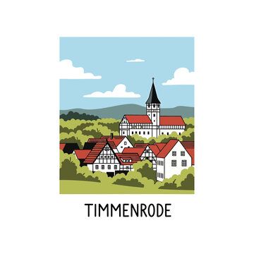 German Village Timmenrode with Traditional Architecture Vector