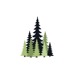 Obraz premium Minimalist Green and Black Pine Tree Forest Vector Illustration