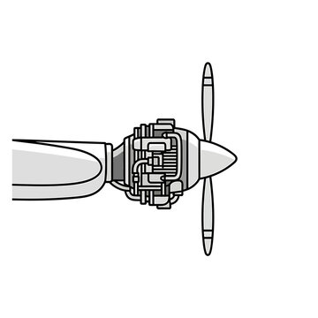 Vintage Aircraft Radial Engine with Propeller Vector Art