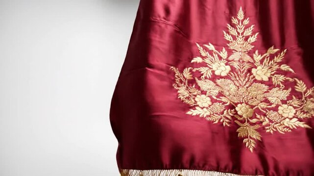 Single ceremonial cloth softly moving bright clean background minimal empty space 4K