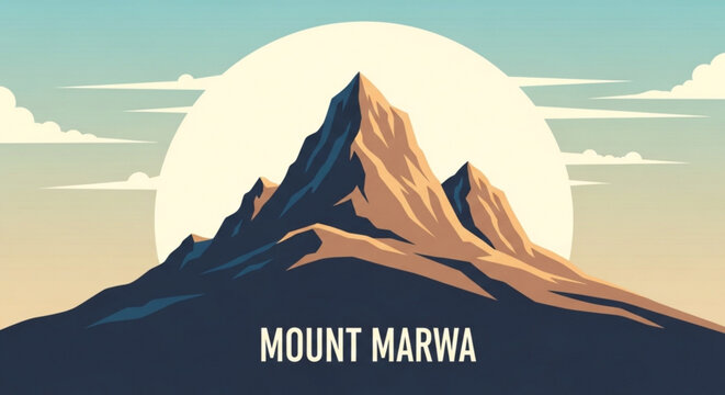 Minimalist mountain illustration of Mount Marwa at sunrise