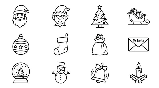 Set of hand drawn Christmas holiday icons and festive elements.