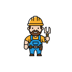 Fototapeta premium Cartoon handyman character wearing a hard hat and holding a wrench