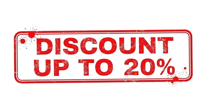 A red rectangular stamp with the words "DISCOUNT UP TO 20%" printed in bold white letters, indicating a promotional offer.
