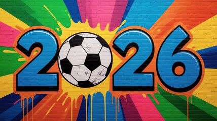 Obraz premium Vibrant Bold Blue and Red Minimalist Design with Dynamic Soccer Silhouettes for World Cup Football Event Promotion and Digital Campaigns