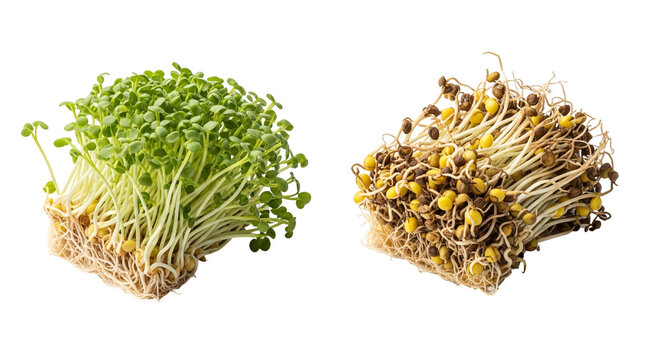 Fresh Microgreens Sprouts in Green and Brown Bundles.